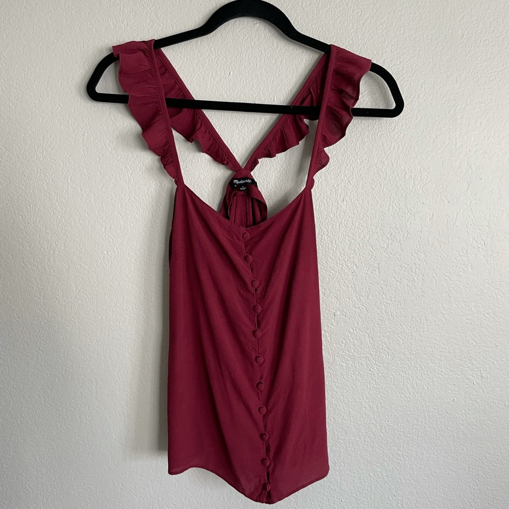 NWOT Maroon Ruffle Madewell Blouse